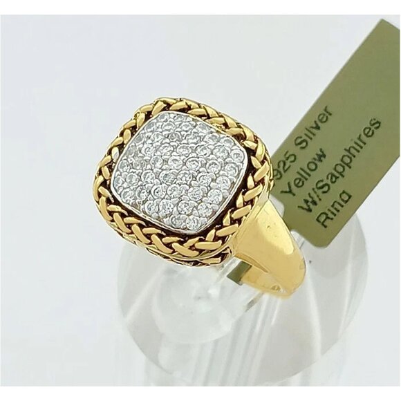 Created White Sapphire Ring 14k Yellow Gold Plated - Picture 3 of 5